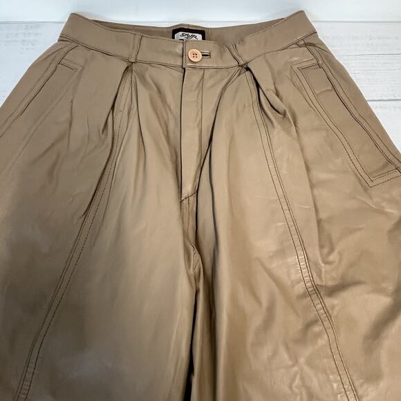 Toffs Leather Pants Womens Petite sz 30/10 Brown Pleated Vintage 90s Y2K Pockets - Picture 8 of 10